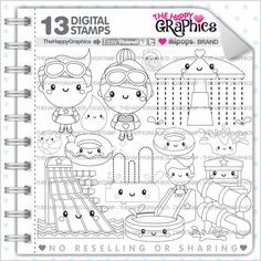 Pirate Stamp Commercial Use Digi Digital Image Digistamp Party Coloring Page Sea