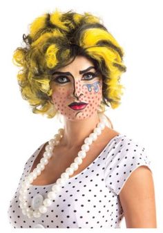 Mens Bobby Boom Blue Black Wig Pop Art Vintage Comic Cartoon Costume Accessory