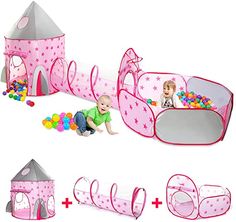 FURNIFE 3pcs Princess Castle Play Tent Crawl Tunnel and Ball Pit with Basketball Hoop for Girls Boys Babies Toddlers Indoor & Outdoor Foldable Kids Playhouse FURNIFE 3pcs Princess Castle Play Tent Crawl Tunnel and Ball Pit with Basketball Hoop for Girls Boys Babies Toddlers Indoor & Outdoor Foldable Kids Playhouse