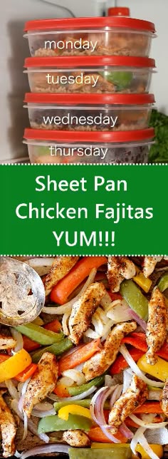 Let the oven do all of the work for these Sheet Pan Chicken Fajitas. All you need is one pan and about 20 minutes to have a healthy and wholesome meal prep ready for the entire week! #mealprep #sheetpan #fajitas Let the oven do all of the work for these Sheet Pan Chicken Fajitas. All you need is one pan and about 20 minutes to have a healthy and wholesome meal prep ready for the entire week! #mealprep #sheetpan #fajitas