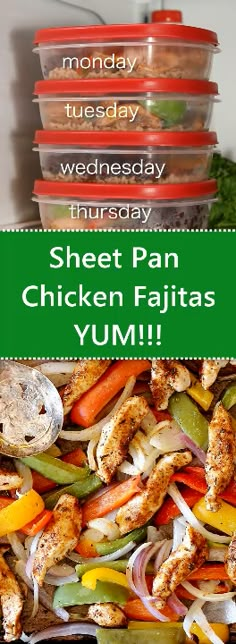 Let the oven do all of the work for these Sheet Pan Chicken Fajitas. All you need is one pan and about 20 minutes to have a healthy and wholesome meal prep ready for the entire week! #mealprep #sheetpan #fajitas Chicken, Special Recipes, Chicken Lunch, Chicken Fajitas, Fajitas