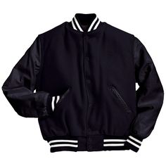 Varsity Letterman Baseball School College University Genuine Leather /& Wool Cream//Navy Green Strips