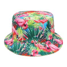 Bucket Hat Flamingo Printed Unisex Festival Fishing Summer Sun Beach Party Cap
