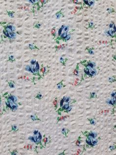 Blue Lilac and Peach Vintage Rose Floral Linen and Cotton Fabric Material