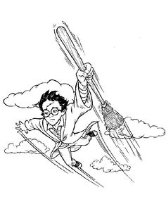 Harry Potter Flying Using Broom Coloring Pages