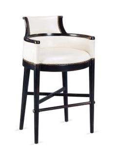 leather strapping stool with high back - teak & white | trade leather strapping stool with high back - teak & white | trade