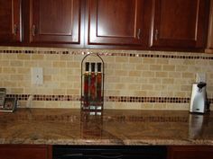 subway tiles with mosaic accents | backsplash with tumbled subway tiles with mosaic accents | backsplash with tumbled