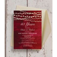 Red Fairy Lights 40th Ruby Wedding Anniversary Invitation Red Fairy Lights 40th Ruby Wedding Anniversary Invitation