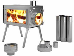 Portable Wood Burning Stove with Heat-Resistant Glass Shelter 24Lbs Heating and Cooking Goture Camping Tent Stove Side Racks /& 5 Chimney Pipes for Tent