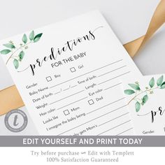 Baby Prediction and Advice Cards Minimalist Baby Shower Predictions BPA-024 Editable Baby Predictions Template Baby Shower Game Baby Prediction and Advice Cards Minimalist Baby Shower Predictions BPA-024 Editable Baby Predictions Template Baby Shower Game