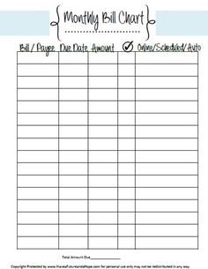 bill organizer worksheet