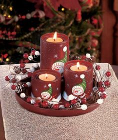 6-Inch Set of 2 Craft Outlet Tin Snowman Candle Holder
