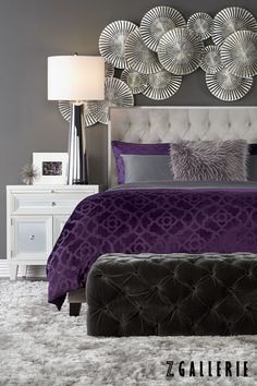 Purple is attached to elegance. It is perfect if it is applied to the bedroom and is believed to be able to make you feel better and more comfortable while on it. You do not need to bother looking for purple bedroom ideas.#purple #bedroom #ideas #bohemian #diy Silver Bedroom Decor, Glam Bedroom, Design Bedroom, Basement Bedrooms