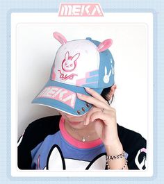 Wish Costume Shop Bunny Ear Baseball Cap Dva Lovely Cosplay Accessory Hat with Tattoo