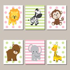 Fran Juego de 3 Cuadros Infantiles Creativo Caricatura Animal Impresiones sobre Lienzo Decoraci/ón Habitaci/ón Beb/é Pared Regalo