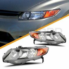 For 2006-2011 Honda Civic Sedan 4Dr JDM Black Headlights+2x Halogen Light Bulbs