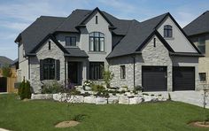 Gray Brick House Visit Palmettobrick Home In 2019 Grey Again Grey Brick Instead Of Stone Blended Stucco Black Doors And Windows Trim More