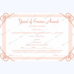 certificate for years of service template