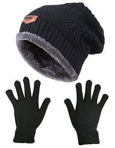 Froomer 2-Pieces Winter Beanie Hat Scarf Set Warm Knit Hat Thick Fleece Lined Winter Skull Cap /& Scarf for Men Women