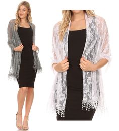 Exquisite Scarf Wrap Cover up Chiffon With Stunning Floral Lace Overlay Summer