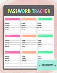 free printable password tracker Daily Planner Printable, Calendar Printables, Planner Diy, Binder Printables, Print Planner, Printable Crafts