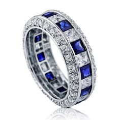 Princess Kylie Bezel Set Round Clear Cubic Zirconia Half Eternity Band Ring Sterling Silver