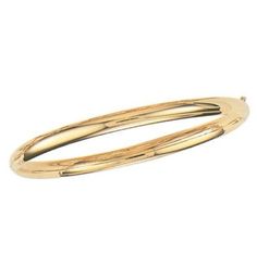 14K Yellow Gold Plain Shiny Round Dome Classic Bangle with Clasp 8, 6.0 mm