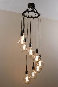 Live Wood Hanging Edison Bulb Chandelier 6 Pendant Staircase Spiral Edison Chandelier Custom Built For Any Specifications Available Now On Our Etsy