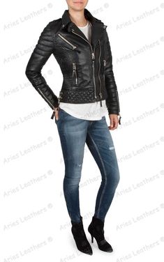 Women/'s Genuine Lambskin Motorcycle Real Leather Jacket Slim fit Biker Jacket 97