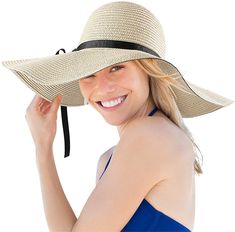 HAPEE Femme Capelines de Soleil Soleil R¨¦glable Coton Large Bord Visi¨¨re Et¨¦ Plage Voyage UPF UV