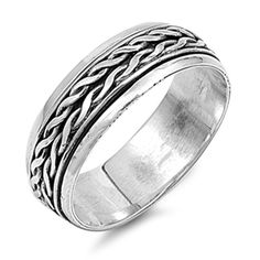 Sterling Silver Wedding Band Oxidized Finish Art Deco Design Spinner Ring Size 7 to 13