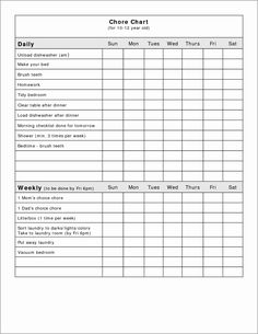 free blank chore charts templates printables for the home chore chore chart template printable