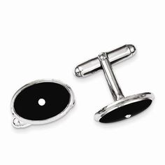 Solid 925 Sterling Silver Black Enamel Tire Cuff Links