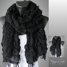 Winter Schal Strickschal Zottelschal Struktur Bläter Motiv braun beige
