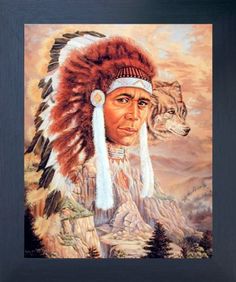 Native American Indian Brave Warrior Wall Decor Barnwood Framed Picture 19x23