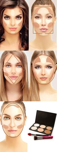 cómo-contornear-el-rostro-según-su-forma What Is Contouring, Contouring Makeup, Makeup Maquillage, Makeup Brushes, Face Makeup, Makeup Base, Brow Makeup, Makeup Eyeshadow, Eyeshadow Palette