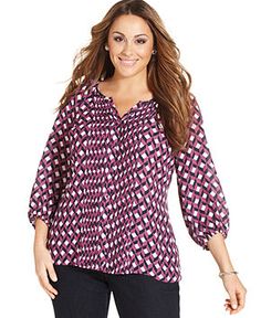 charter club plus size top three quarter sleeve printed tunic charter club plus size