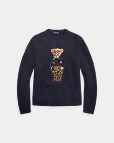 Preppy Polo Bear Sweater Ralph Lauren Long Sleeve Tshirt Men Duffel Coat