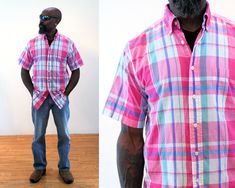 Shirt,Checkered,Colorful Fresh Summertime Pattern Design Gingham Plaid Striped Traditional Picnic Multicolor S-XXL Mens Short Sleeve Tops