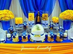 Gold And Royal Blue Wedding Google Search Dinner Party Jemari Kreatif Design Candy Buffet Royal Blue And Mustard Yellow Theme