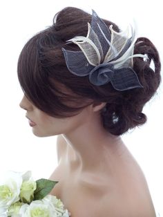 Navy and Yellow Fascinator Other Colour Combos Available Small Navy Fascinator Hairclip with Zig Zag Feathers