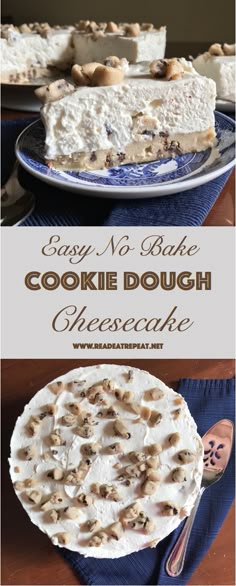 This easy, smooth, delicious no bake cookie dough cheesecake is so delightful! #cheesecake #dessert