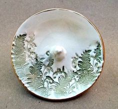 THREE Tiny Ceramic Ring Bowl Ring Dish Ring Holder Peacock green edged in gold 2 12 inches round Wholesale available