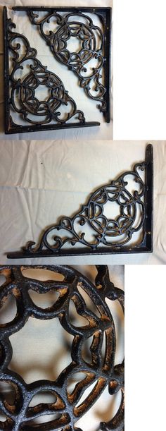 SET OF 4 CAST IRON GINGERBREAD BRACE SHELF BRACKETS antique brown patina finish