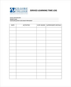 work activity log sheet template