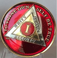 25 Year Mandarin Red AA Alcoholics Anomymous Medallion Chip Coin Gold Tri Plated