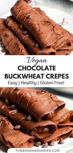 These healthy chocolate vegan buckwheat crepes are gluten free and are filled with a dairy free vegan chocolate cream that melts in your mouth! Perfect for your next weekend brunch or breakfast! or even have these for dessert!