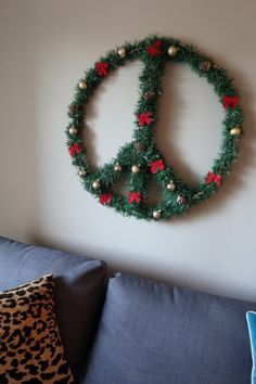 peace sign christmas hanging sign red with white spot