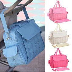 Car Waterproof Portable Diaper Bag Large Capacity Nappy Storage Bags Organizer Holder Cute Cartoon Print Baby Cloth Diapers Hand Bags with Hanging Rope Smooth Zipper for Baby Care