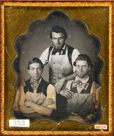 tuesday-johnson:  ca. 1850’s, [daguerreotype portrait of three shop workers wearing aprons] via the Daguerreian Society, Matthew R. Isenburg... Vintage Pictures, Antique Portraits, Vintage Images, Victorian Gentleman, Victorian Man, Edwardian